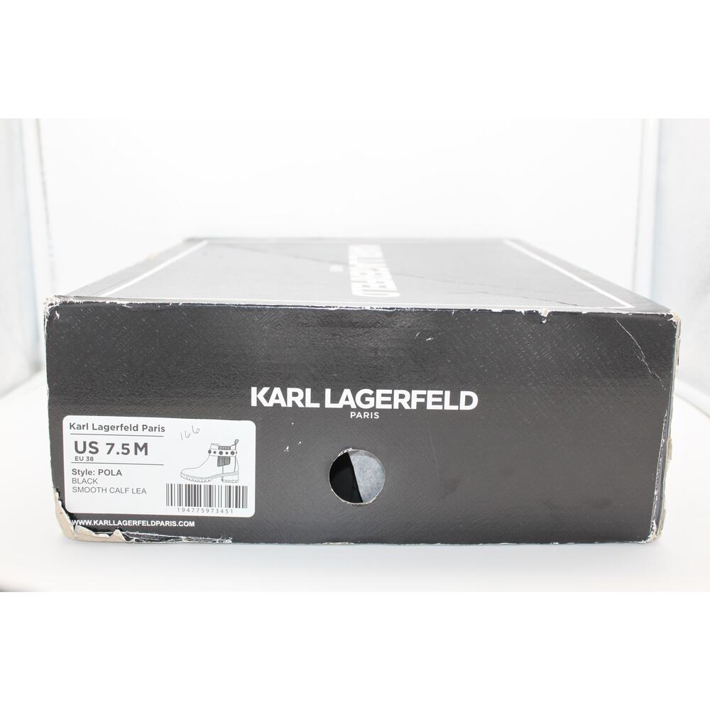 NWT Karl Lagerfeld Paris Pola Black Smooth Calf Lea Gold Pearl Boots Size 7.5M - Picture 11 of 13